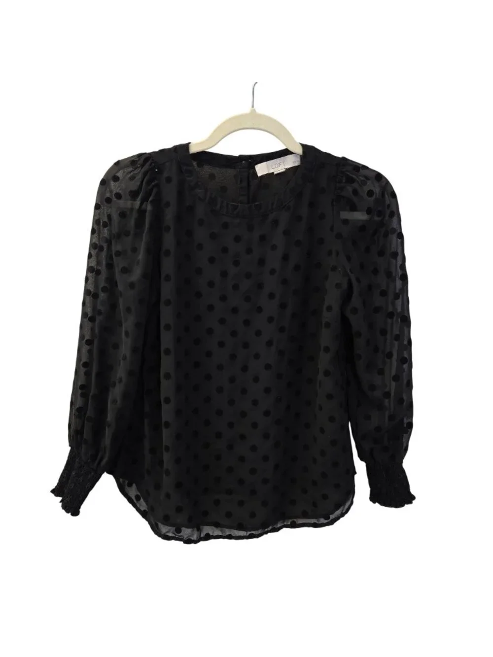 Loft Velvet Polka Dot Puff Sleeve Blouse Size XXSP/XSP
